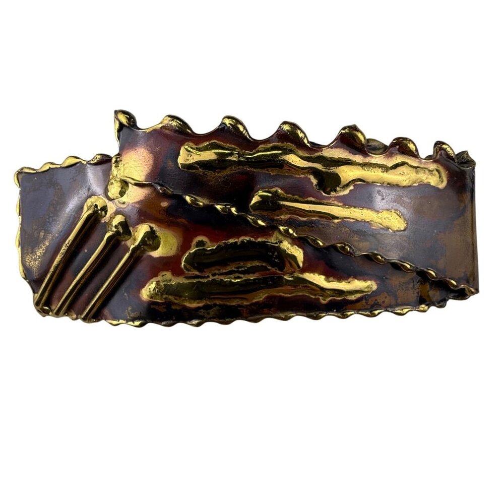 Vintage Large Artisan Mixed Metal Pin Brooch Abstract Brass Copper Handmade Uniq